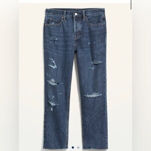 NWT. Old Navy High-Waisted Button-Fly Slouchy Straight Cropped Non-Stretch Jeans